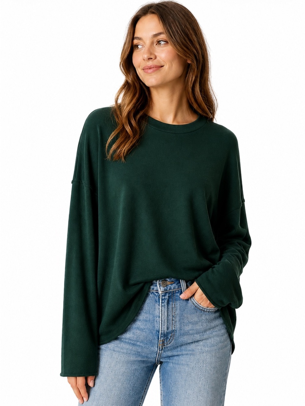 Eileen Fisher Forest Green Crewneck Sweatshirt Size Large New Without Tags! - Picture 1 of 10